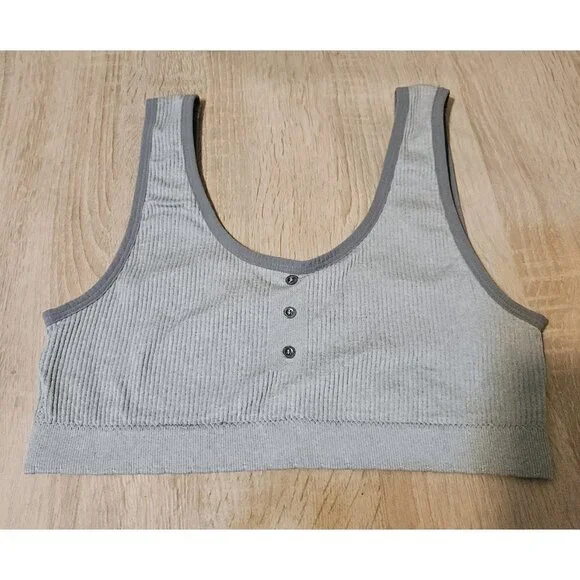 Lucky Brand Seamless Soft Ribbed Sports Bra Grey Ribbed Athleisure Size L - Picture 1 of 3